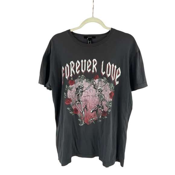 Forever21 Forever Love Graphic Tee Shirt Skeletons Roses Design Size M Grunge - Picture 1 of 6